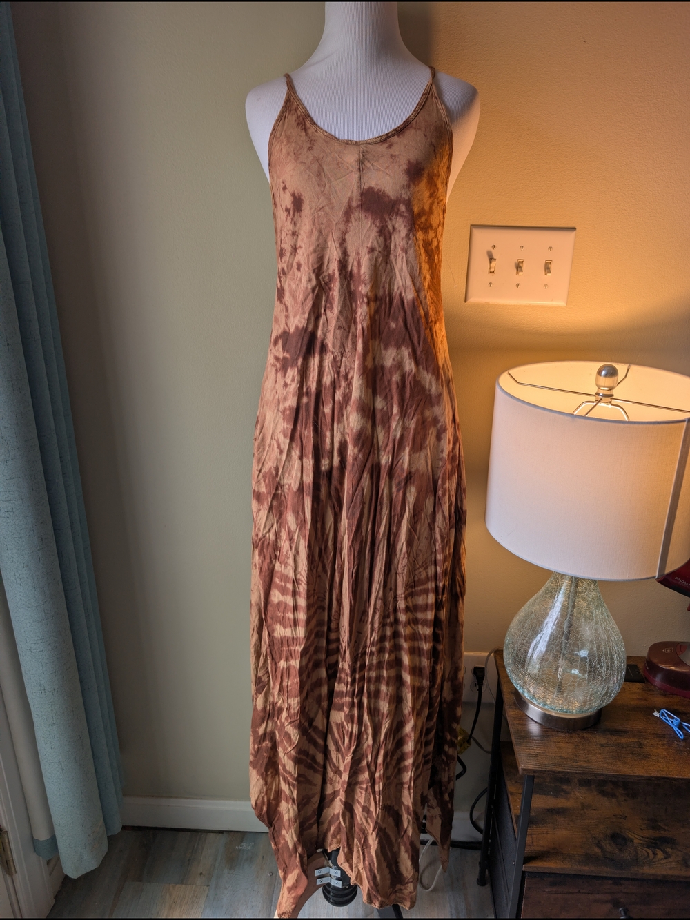 Gardenbelle Wyoming Brown Hand Tie-dyed Spaghetti-Strap Halter Maxi Dress